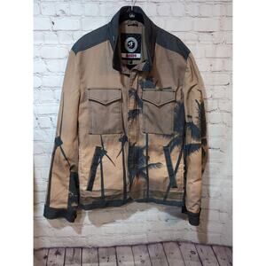 Men's Mondo Palm Tree Turbine All Over Print Jacket Stand Collar Hooded Size XL